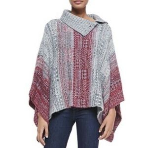 Free People Grey and Red “Willow” Poncho - Women’s Size XS